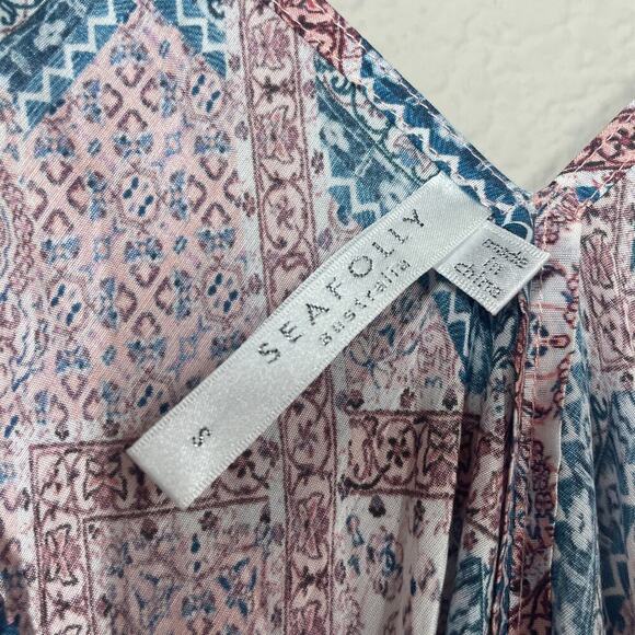 Seafolly Small Bohemian Print Dress Heather Rose Floral Tassel Handkerchief - Picture 8 of 8